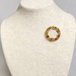 Vintage Tigers Eye Brown Stone Wreath Brooch